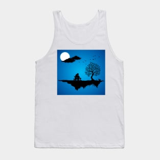 Landscape Vector Couple love feel watching moon Tank Top